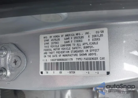 2008 Honda Accord 3.5 Ex-L from USA, damaged, VIN 1HGCP36868A041179